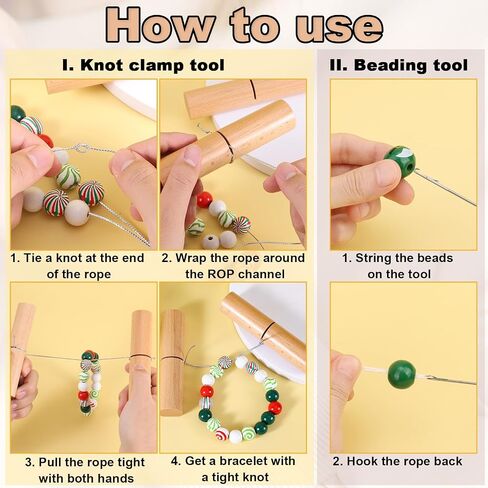 BOXOB Knot Grippers Tool for Silicone Beads, Include One Pair Beech Knotting Tightener & 3pcs Stainless Steel Loop Turner Puller Tools Knot Tying Tightening Tool for Wristlets Bracelets Keychains in Saudi Arabia