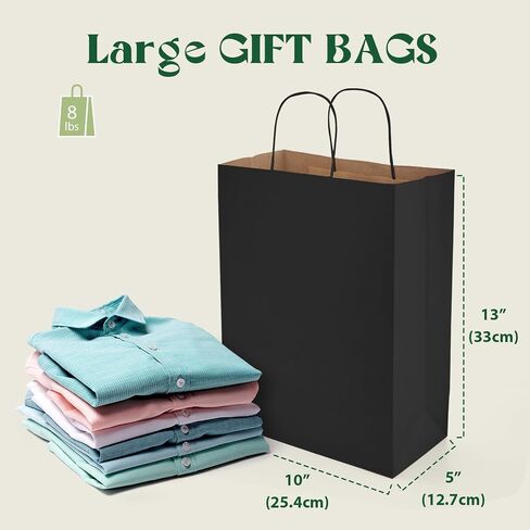 MESHA Black Gift Paper Bags 10x5x13 Inches 50pcs Medium Gift Bag with Handles, Bulk Black Kraft Paper Bag for Small Business Shopping Bags for Grocery,Wedding Party Favor in Kuwait