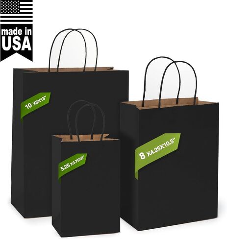 MESHA Black Gift Paper Bags 10x5x13 Inches 50pcs Medium Gift Bag with Handles, Bulk Black Kraft Paper Bag for Small Business Shopping Bags for Grocery,Wedding Party Favor in Kuwait