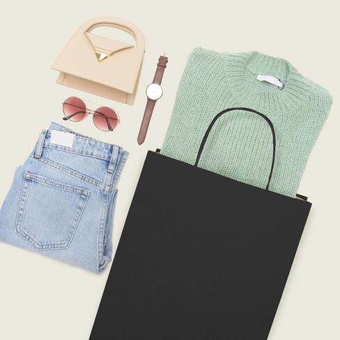 MESHA Black Gift Paper Bags 10x5x13 Inches 50pcs Medium Gift Bag with Handles, Bulk Black Kraft Paper Bag for Small Business Shopping Bags for Grocery,Wedding Party Favor in Kuwait