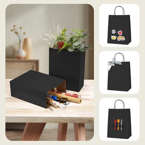 MESHA Black Gift Paper Bags 10x5x13 Inches 50pcs Medium Gift Bag with Handles, Bulk Black Kraft Paper Bag for Small Business Shopping Bags for Grocery,Wedding Party Favor in Kuwait