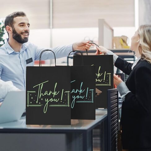 MESHA Black Gift Paper Bags 10x5x13 Inches 50pcs Medium Gift Bag with Handles, Bulk Black Kraft Paper Bag for Small Business Shopping Bags for Grocery,Wedding Party Favor in Kuwait