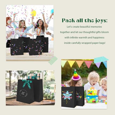 MESHA Black Gift Paper Bags 10x5x13 Inches 50pcs Medium Gift Bag with Handles, Bulk Black Kraft Paper Bag for Small Business Shopping Bags for Grocery,Wedding Party Favor in Kuwait