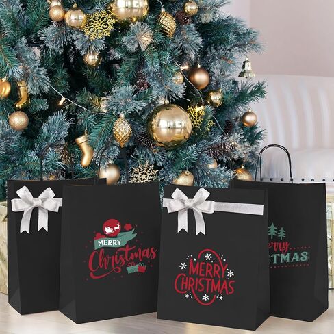 MESHA Black Gift Paper Bags 10x5x13 Inches 50pcs Medium Gift Bag with Handles, Bulk Black Kraft Paper Bag for Small Business Shopping Bags for Grocery,Wedding Party Favor in Kuwait