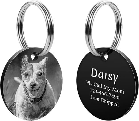 علامات الكلب المخصصة في Valyria ، نص صورة مخصصة محفورة بالفولاذ المقاوم للصدأ معرف الكلب العلامات للحيوانات الأليفة ، طوق القطط والكلب ، نقش بالليزر العميق ، محفور اختياري على كلا الجانبين in Kuwait