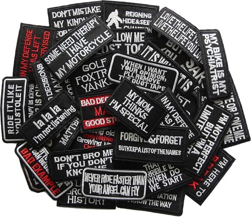 YLY Iron On Patch,40pcs Assorted Funny Slogan Letter Iron on/Sew on Word Embroidered Patches for Motorcycle Biker Vest Backpacks Jeans Jackets Bag Gear Uniform Hat Clothing in Saudi Arabia