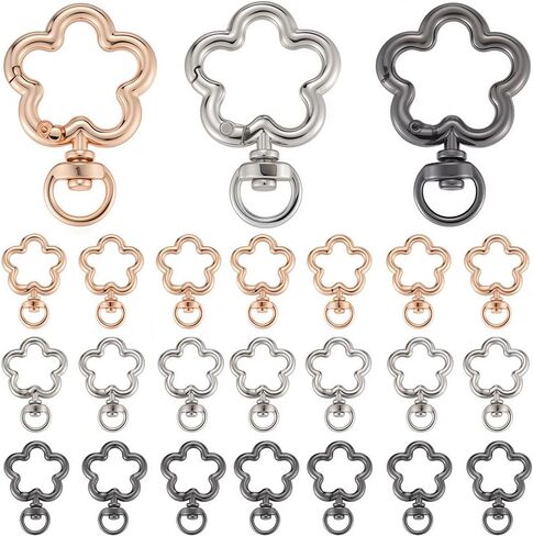 SUNNYCLUE 1 Box 24Pcs Flower Keychain Clasp Swivel Snap Key Chain Bulk Gold Silver Metal Cute Blossom Spring Snap Lobster Claw Hook for Keyring Craft DIY Bags Supplies Party Wedding Favor Women Adult in Saudi Arabia