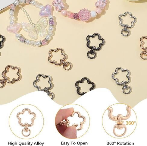 SUNNYCLUE 1 Box 24Pcs Flower Keychain Clasp Swivel Snap Key Chain Bulk Gold Silver Metal Cute Blossom Spring Snap Lobster Claw Hook for Keyring Craft DIY Bags Supplies Party Wedding Favor Women Adult in Saudi Arabia