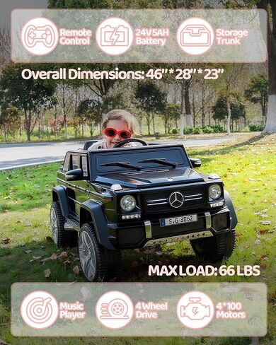 Electric Car for Kids, Licensed Mercedes-Benz Maybach G650s Kids Ride on Car with Remote Control, Double Open Doors, Music, Bluetooth,Storage,Ride on Toys,Gift for Boys Girls (White, 24V) in Saudi Arabia
