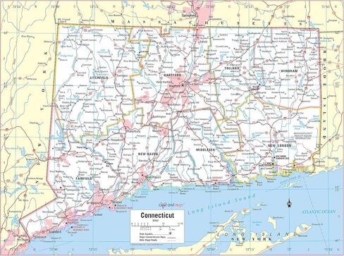 Connecticut State Wall Map Large Print Poster - Paper in Saudi Arabia