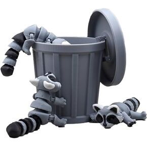 CAN TRASH CAN TOY TOY ، هدية حيوانية مضحكة ، مضحكة ، مجموعة تمثال مزخرفة ثلاثية الأبعاد ، لعبة تململ ، Crashpixel ، مجموعة من 3 (RACOONS 2.65in طولها ، TRASHCAN 2.5in) in Kuwait