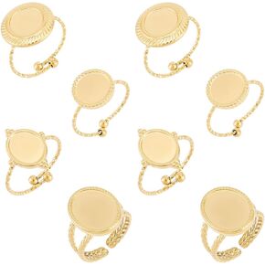 UNICRAFTALE 8Pcs 4 Styles Real 18K Gold Plated Open Cuff Ring Round Oval Stainless Steel Blank Dome Finger Rings Carving Pattern Bezel Cup Open Ring Findings for Ring Jewelry Making 17mm in Saudi Arabia