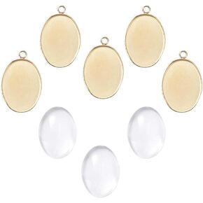 UNICRAFTALE 5 Sets DIY Pendant Making 18x13mm Oval Bezels Pendant Trays with Glass Cabochon Golden Dome Tiles Pendant Blanks Oval Tray Blanks for Jewelry Making DIY Findings in Saudi Arabia