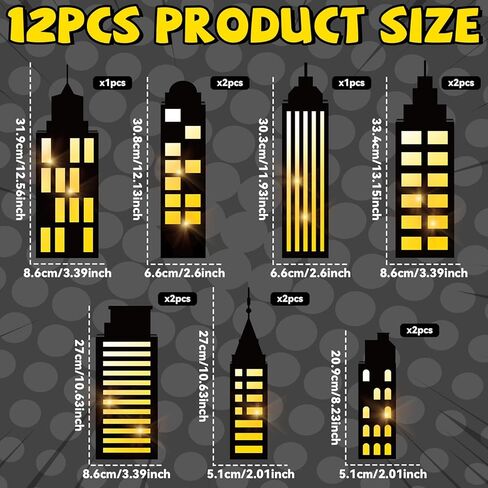 12Pcs Hero Party Favor Boxes Skyscraper City 3D Box with Lights Skyline Buildings Treat Boxes Super Themed Hero Party Centerpiece Decorations for Boys Girls Birthday Heroes Parties Supplies (Warm) in Saudi Arabia