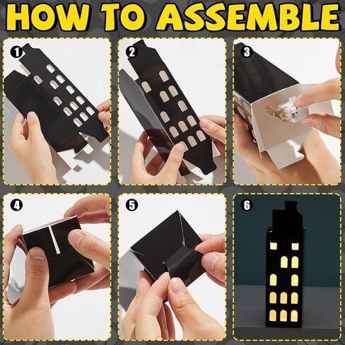12Pcs Hero Party Favor Boxes Skyscraper City 3D Box with Lights Skyline Buildings Treat Boxes Super Themed Hero Party Centerpiece Decorations for Boys Girls Birthday Heroes Parties Supplies (Warm) in Saudi Arabia