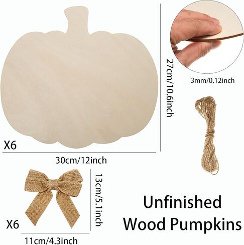 6 Pieces Large Wooden Pumpkin Cutout 12 Inch Unfinished Wood Pumpkin Craft Cutout Blank Wooden Pumpkin Shape Cutout with Bows for Fall Thanksgiving Halloween Party Home DIY Craft Decoration in Saudi Arabia