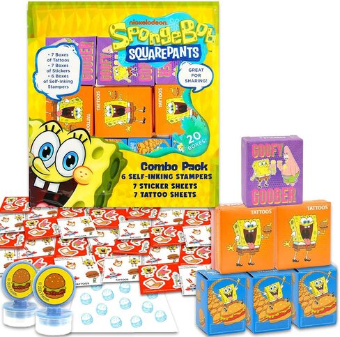 Spongebob Party Favors for 20 Guests Bundle ~ 20 Pieces Spongebob Favor Boxes with Stickers, Tattoos and Stampers for Kids Birthday Party | Spongebob Party Supplies and Decorations Combo Pack in Saudi Arabia