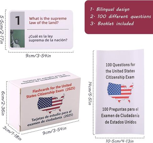 US Citizenship Flash Cards 2025, Bilingual English & Spanish Naturalization Test Study Guide with 100 Civics Test Questions & Answers Portable Flashcards Booklet Combo Set for Citizenship in Saudi Arabia