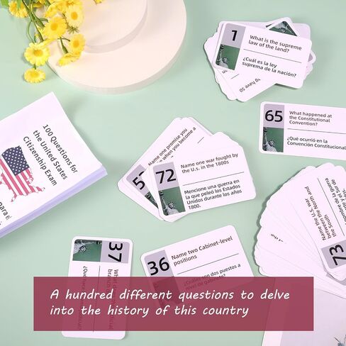 US Citizenship Flash Cards 2025, Bilingual English & Spanish Naturalization Test Study Guide with 100 Civics Test Questions & Answers Portable Flashcards Booklet Combo Set for Citizenship in Saudi Arabia