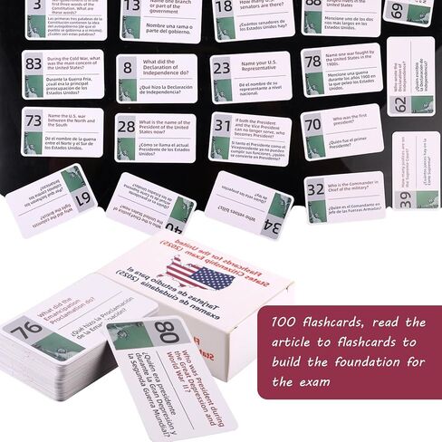 US Citizenship Flash Cards 2025, Bilingual English & Spanish Naturalization Test Study Guide with 100 Civics Test Questions & Answers Portable Flashcards Booklet Combo Set for Citizenship in Saudi Arabia