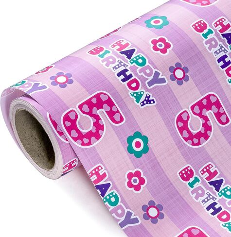 Wrapaholic 1st عيد ميلاد ورق التغليف - لفة صغيرة - 17 بوصة × 33 قدمًا - الوردي الأزهار وورق عيد ميلاد سعيد للفتيات ، الحفلات ، العطلة in Saudi Arabia