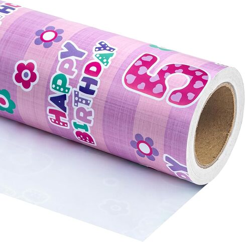 Wrapaholic 1st عيد ميلاد ورق التغليف - لفة صغيرة - 17 بوصة × 33 قدمًا - الوردي الأزهار وورق عيد ميلاد سعيد للفتيات ، الحفلات ، العطلة in Saudi Arabia