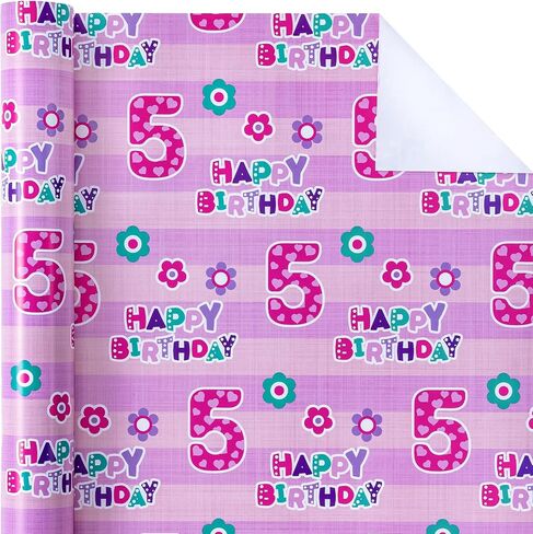 Wrapaholic 1st عيد ميلاد ورق التغليف - لفة صغيرة - 17 بوصة × 33 قدمًا - الوردي الأزهار وورق عيد ميلاد سعيد للفتيات ، الحفلات ، العطلة in Saudi Arabia