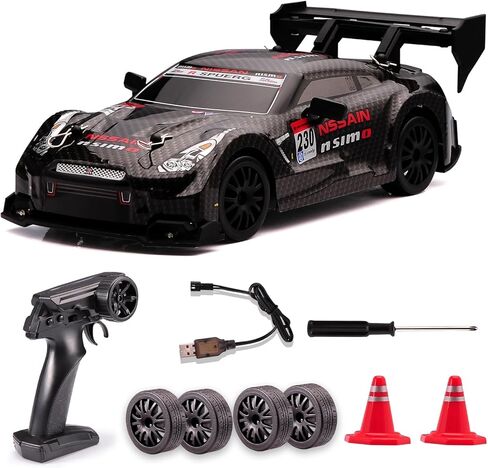 1:24 Scale RC Drift Car ، 4WD 2.4 جيجا هرتز عالية السرعة سباق سيارة رياضة رياضة السيارات مع أضواء LED ، السباق وعجلات الانجراف للبالغين الأولاد هدية الأطفال (8601 أسود) in Kuwait