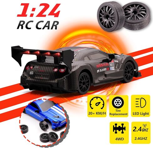 1:24 Scale RC Drift Car ، 4WD 2.4 جيجا هرتز عالية السرعة سباق سيارة رياضة رياضة السيارات مع أضواء LED ، السباق وعجلات الانجراف للبالغين الأولاد هدية الأطفال (8601 أسود) in Kuwait