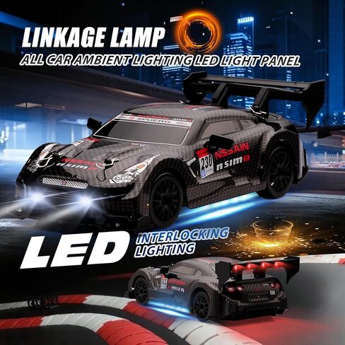 1:24 Scale RC Drift Car ، 4WD 2.4 جيجا هرتز عالية السرعة سباق سيارة رياضة رياضة السيارات مع أضواء LED ، السباق وعجلات الانجراف للبالغين الأولاد هدية الأطفال (8601 أسود) in Kuwait