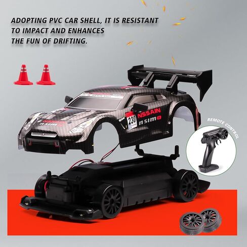 1:24 Scale RC Drift Car ، 4WD 2.4 جيجا هرتز عالية السرعة سباق سيارة رياضة رياضة السيارات مع أضواء LED ، السباق وعجلات الانجراف للبالغين الأولاد هدية الأطفال (8601 أسود) in Kuwait