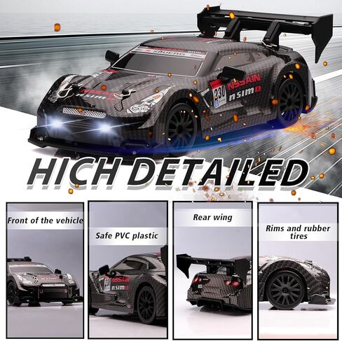 1:24 Scale RC Drift Car ، 4WD 2.4 جيجا هرتز عالية السرعة سباق سيارة رياضة رياضة السيارات مع أضواء LED ، السباق وعجلات الانجراف للبالغين الأولاد هدية الأطفال (8601 أسود) in Kuwait