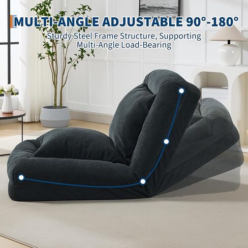 Human Dog Bed for Adult, Comfy Lazy Sofa Bed with 2 Pillows & 5 Adjustable Position, Chenille Upholstered Lounge Chair for Living Room Bedroom Black in Saudi Arabia