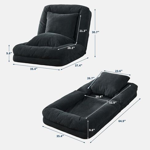 Human Dog Bed for Adult, Comfy Lazy Sofa Bed with 2 Pillows & 5 Adjustable Position, Chenille Upholstered Lounge Chair for Living Room Bedroom Black in Saudi Arabia