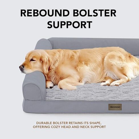 Deconovo Sofa Dog Bed with L-Shape Bolster, Supportive Eggrate Foam, PV Velvet Top, Anti-Slip Waterproof Bottom, Zippered Washable Cover, Large Dogs & XL Options, White, 36x28x8 Inches in Saudi Arabia