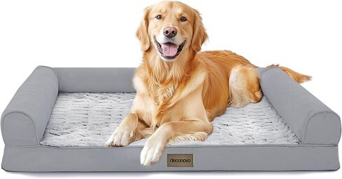 Deconovo Sofa Dog Bed with L-Shape Bolster, Supportive Eggrate Foam, PV Velvet Top, Anti-Slip Waterproof Bottom, Zippered Washable Cover, Large Dogs & XL Options, White, 36x28x8 Inches in Saudi Arabia
