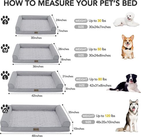 Deconovo Sofa Dog Bed with L-Shape Bolster, Supportive Eggrate Foam, PV Velvet Top, Anti-Slip Waterproof Bottom, Zippered Washable Cover, Large Dogs & XL Options, White, 36x28x8 Inches in Saudi Arabia