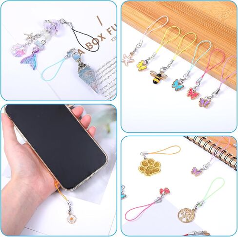 حزام سحر الهاتف 120pcs مع جراد البحر مشبك الحبل Lanyard Lariat Lanyard Lanyard Charms Clasp for Keychain Clasps USB Drive DIY مجوهرات المحمول سحر (ألوان مختلطة) in Saudi Arabia