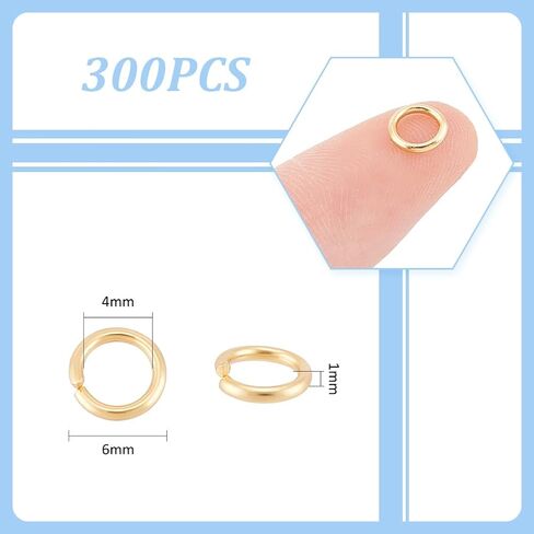 UNICRAFTALE 300Pcs Real 24K Gold Plated Stainless Steel 6mm Round Jump Rings for DIY Jewelry Crafting and Keychain Accessories in Saudi Arabia