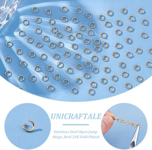 UNICRAFTALE 300Pcs Real 24K Gold Plated Stainless Steel 6mm Round Jump Rings for DIY Jewelry Crafting and Keychain Accessories in Saudi Arabia