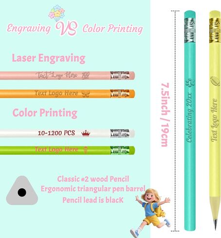 Personalized Pencils with Name Logo 10-3000 Pcs Custom Engraved #2 Triangular Pencils for Kids Student Teacher Back to School Offices Gifts in Saudi Arabia
