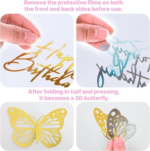 Crown Cake Topper, Balls Crown Happy Birthday Cake Topper, Birthday Candles Gold Butterflies, Corona Para Pastel, Cake Decorations for Birthday Wedding Baby Shower (Gold, Pink) in Saudi Arabia