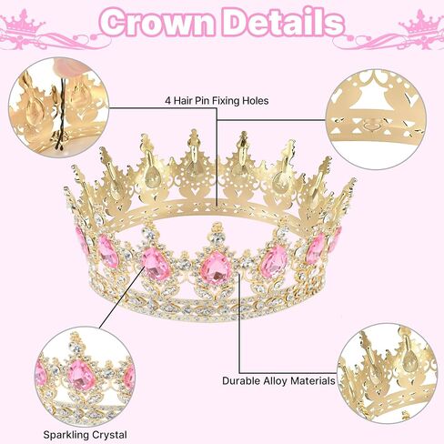 Crown Cake Topper, Balls Crown Happy Birthday Cake Topper, Birthday Candles Gold Butterflies, Corona Para Pastel, Cake Decorations for Birthday Wedding Baby Shower (Gold, Pink) in Saudi Arabia