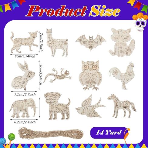 Colingmill 60 PCS Sugar Skull Day of the Dead Wooden Craft Kit DIY DIY Skull Ornament Onfer in Saudi Arabia