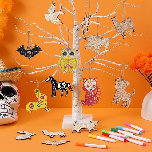 Colingmill 60 PCS Sugar Skull Day of the Dead Wooden Craft Kit DIY DIY Skull Ornament Onfer in Saudi Arabia