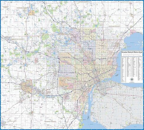 الطوبوغرافية الكبرى خريطة الجدار المترو مغلفة ديترويت (46 "× 42") in Kuwait