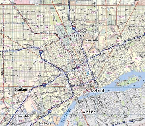 الطوبوغرافية الكبرى خريطة الجدار المترو مغلفة ديترويت (46 "× 42") in Kuwait