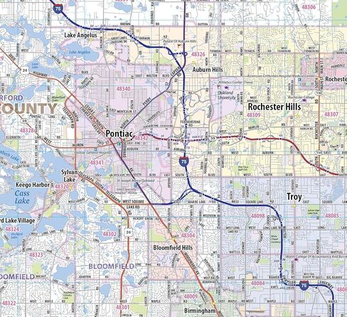 الطوبوغرافية الكبرى خريطة الجدار المترو مغلفة ديترويت (46 "× 42") in Kuwait