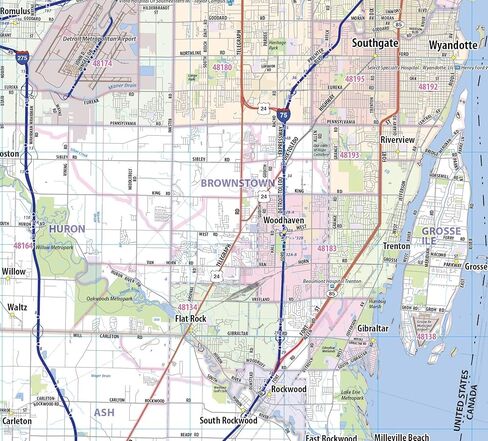 الطوبوغرافية الكبرى خريطة الجدار المترو مغلفة ديترويت (46 "× 42") in Kuwait