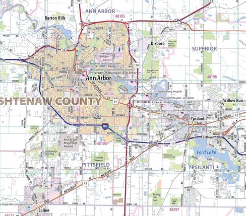 الطوبوغرافية الكبرى خريطة الجدار المترو مغلفة ديترويت (46 "× 42") in Kuwait